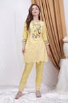 Buy_House of Tushaom_Yellow Chanderi Embroidered Lace Round Straight Kurta With Pant _Online_at_Aza_Fashions