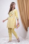 House of Tushaom_Yellow Chanderi Embroidered Lace Round Straight Kurta With Pant _at_Aza_Fashions