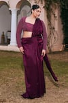 Buy_SAANJH BY LEA_Purple Chiffon Dania Crinkled Pre-draped Saree With Embellished Blouse_at_Aza_Fashions