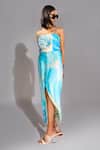 Shruti S_Blue Natural Silk Printed Marble Square Slit Dress_Online_at_Aza_Fashions
