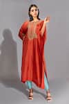 Buy_Shruti S_Orange Kaftan Silk Hand Embroidered Sequins Round Yoke And Salwar Pant Set_at_Aza_Fashions