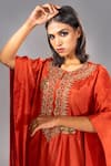 Buy_Shruti S_Orange Kaftan Silk Hand Embroidered Sequins Round Yoke And Salwar Pant Set_Online_at_Aza_Fashions