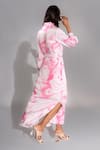Shop_Shruti S_Pink Natural Modal Satin Printed Marble Collar Shirt Dress_at_Aza_Fashions