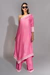 Buy_Shruti S_Pink Natural Silk Embroidered Thread Work One Shoulder Tunic And Pant Co-ord Set_at_Aza_Fashions