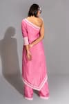 Shop_Shruti S_Pink Natural Silk Embroidered Thread Work One Shoulder Tunic And Pant Co-ord Set_at_Aza_Fashions