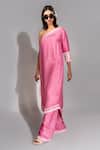 Buy_Shruti S_Pink Natural Silk Embroidered Thread Work One Shoulder Tunic And Pant Co-ord Set_Online_at_Aza_Fashions