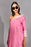 Shop_Shruti S_Pink Natural Silk Embroidered Thread Work One Shoulder Tunic And Pant Co-ord Set_Online_at_Aza_Fashions