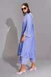 Shruti S_Blue Kurta And Pant Mul Cotton Embroidered French Lace Band V Work Set_Online_at_Aza_Fashions