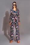 Buy_Shruti S_Blue Natural Yarn Heavy Breathable Satin Printed Jacket And Trouser Co-ord Set_Online_at_Aza_Fashions