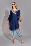 Buy_Shruti S_Blue Kurta Silk Embroidered Zari V Neck And Tulip Pant Set_at_Aza_Fashions