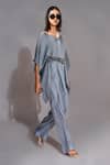 Shop_Shruti S_Grey Kaftan Natural Yarn Satin Embroidered Sequins V Belt And Trouser Co-ord Set_Online_at_Aza_Fashions
