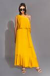 Buy_Shruti S_Yellow Natural Breathable Modal Satin Solid One Shoulder Dress With Belt_at_Aza_Fashions