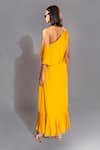 Shop_Shruti S_Yellow Natural Breathable Modal Satin Solid One Shoulder Dress With Belt_at_Aza_Fashions