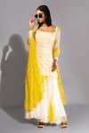 Buy_Shruti S_Yellow Kurta Silk Hand Block Printed Floral Scoop U Neck Sharara Set_at_Aza_Fashions