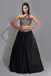 Shruti S_Black Lehenga And Blouse Silk Upcycled Sequins Floral Band High Embroidered Set_Online_at_Aza_Fashions