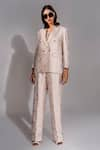 Shruti S_Beige Light Jacquard Notched Lapel Jacket And Trouser Co-ord Set _Online_at_Aza_Fashions