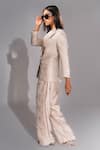 Buy_Shruti S_Beige Light Jacquard Notched Lapel Jacket And Trouser Co-ord Set _Online_at_Aza_Fashions