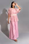 Buy_Shruti S_Pink Top Organza Embroidered Sequins Top Batwing And Bell Bottom Trouser Set _at_Aza_Fashions