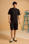 Muvazo_Black Cotton, Polyester Onyx Oasis Organic Tee _at_Aza_Fashions