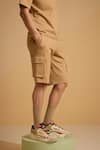 MUVAZO_Brown Interlock Plain Sunlit Caramel Oasis Shorts  _at_Aza_Fashions