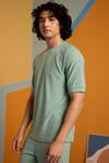 Muvazo_Green Cotton, Polyester Maverick Jacquard Half Sleeve Tee _at_Aza_Fashions