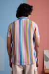 Shop_MUVAZO_Multi Color 100% Cotton Textured Rainbow Stripe Pattern Polo Tee  _at_Aza_Fashions