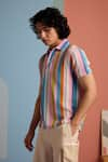 Buy_MUVAZO_Multi Color 100% Cotton Textured Rainbow Stripe Pattern Polo Tee  