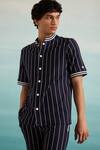 Muvazo Blue Cotton Yacht Club Stripe Print Shirt Online at Aza Fashions Muvazo_Blue Cotton Yacht Club Stripe Print Shirt _Online_at_Aza_Fashions
