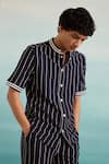 Muvazo Blue Cotton Yacht Club Stripe Print Shirt at Aza Fashions Muvazo_Blue Cotton Yacht Club Stripe Print Shirt _at_Aza_Fashions