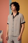 Buy_Muvazo_Black Cotton Crochet Chequered Shirt _at_Aza_Fashions