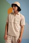 Buy_Muvazo_Beige Cotton Sunbeam Half Zip Tee _at_Aza_Fashions