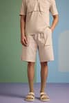 MUVAZO_Beige Cotton Poplin Plain Sunbeam Shorts  _Online_at_Aza_Fashions