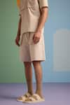 Shop_MUVAZO_Beige Cotton Poplin Plain Sunbeam Shorts  _Online_at_Aza_Fashions