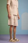 MUVAZO_Beige Cotton Poplin Plain Sunbeam Shorts  _at_Aza_Fashions