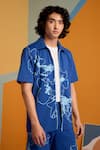 Muvazo Blue Cotton, Polyester Embroidery Sunbeam Spectrum Shirt at Aza Fashions Muvazo_Blue Cotton, Polyester Embroidery Sunbeam Spectrum Shirt _at_Aza_Fashions