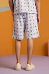 Shop_MUVAZO_Blue Satin Twill Print Geometric Geo Fusion Shorts  _at_Aza_Fashions