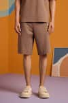 Buy_MUVAZO_Brown Interlock Plain Walnut Wave Shorts  _Online_at_Aza_Fashions