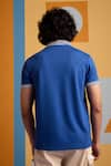 Shop_Muvazo_Blue Cotton, Polyester Cerulean Textured Polo T Shirt _at_Aza_Fashions