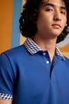 Buy_Muvazo_Blue Cotton, Polyester Cerulean Textured Polo T Shirt _Online_at_Aza_Fashions