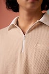Muvazo_Peach Jacquard Sunlit Sienna Woven Zip Tee _Online_at_Aza_Fashions