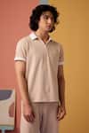 Buy_Muvazo_Peach Jacquard Sunlit Sienna Woven Zip Tee _Online_at_Aza_Fashions