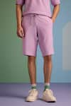 Buy_MUVAZO_Purple Knitted Jacquard Woven Stripe Maverick T Shirt And Shorts Set _Online_at_Aza_Fashions