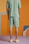 Shop_MUVAZO_Green Knitted Jacquard Woven Stripe Maverick T Shirt And Shorts Set _at_Aza_Fashions