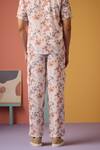 Shop_MUVAZO_Brown Jacquard Satin Printed Floral Odyssey Shirt And Pant Set _Online_at_Aza_Fashions