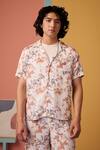 MUVAZO_Brown Jacquard Satin Printed Floral Odyssey Shirt And Pant Set _at_Aza_Fashions