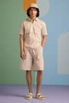 Buy_MUVAZO_Beige Cotton Poplin Plain Sunbeam T Shirt And Shorts Set  _at_Aza_Fashions