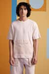 MUVAZO_Beige Interlock Plain Cove Pocket T Shirt And Shorts Set  _Online_at_Aza_Fashions