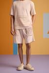 MUVAZO_Beige Interlock Plain Cove Pocket T Shirt And Shorts Set  _at_Aza_Fashions