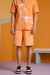 MUVAZO_Orange Interlock Printed Floral Sunbeam Spectrum Shirt And Shorts Set _Online_at_Aza_Fashions