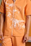 Shop_MUVAZO_Orange Interlock Printed Floral Sunbeam Spectrum Shirt And Shorts Set _Online_at_Aza_Fashions